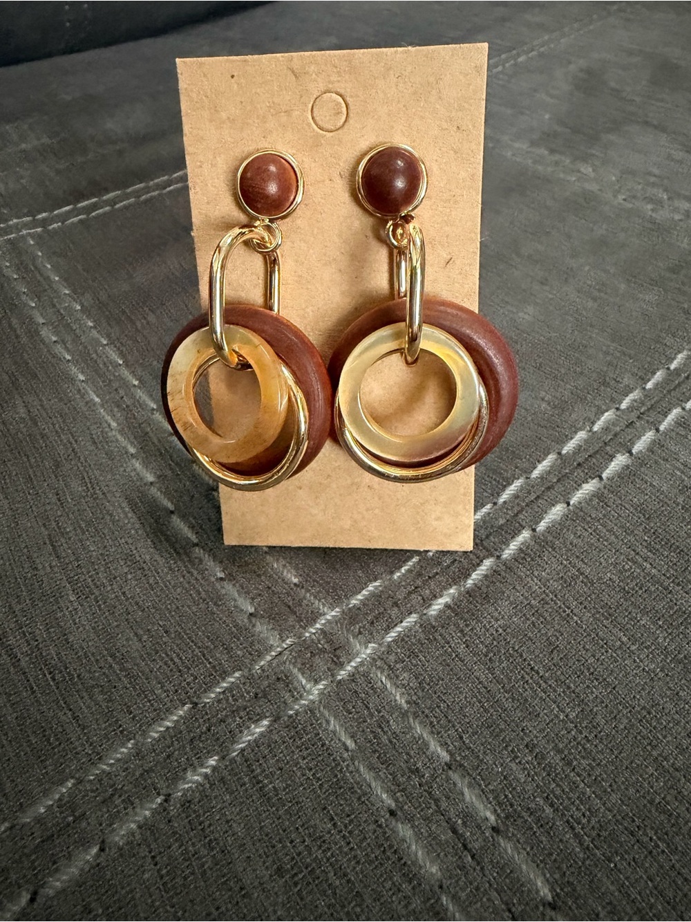 Gold and Brown Hoop Drop Earrings – Women Jewelry